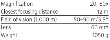 KAYOBA 009129 Bird Watching Binoculars Instruction Manual - Technical Data