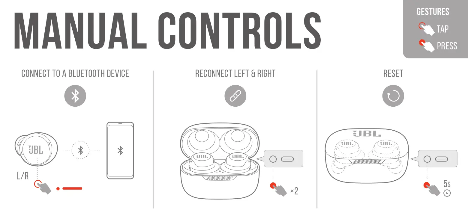 JBL LIVE FREE NC TWS Manual Controls