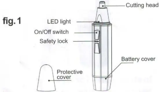 TOILETTREE 8000702 Water Resistant Nose and Ear Hair Trimmer with LED Light - Fig 3