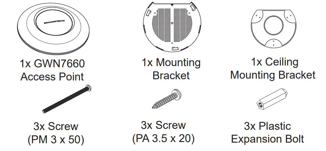 GRANDSTREAM GWN7660 802.11ax 2x2 2 Wi-Fi 6 Access Point - PACKAGE CONTENTS
