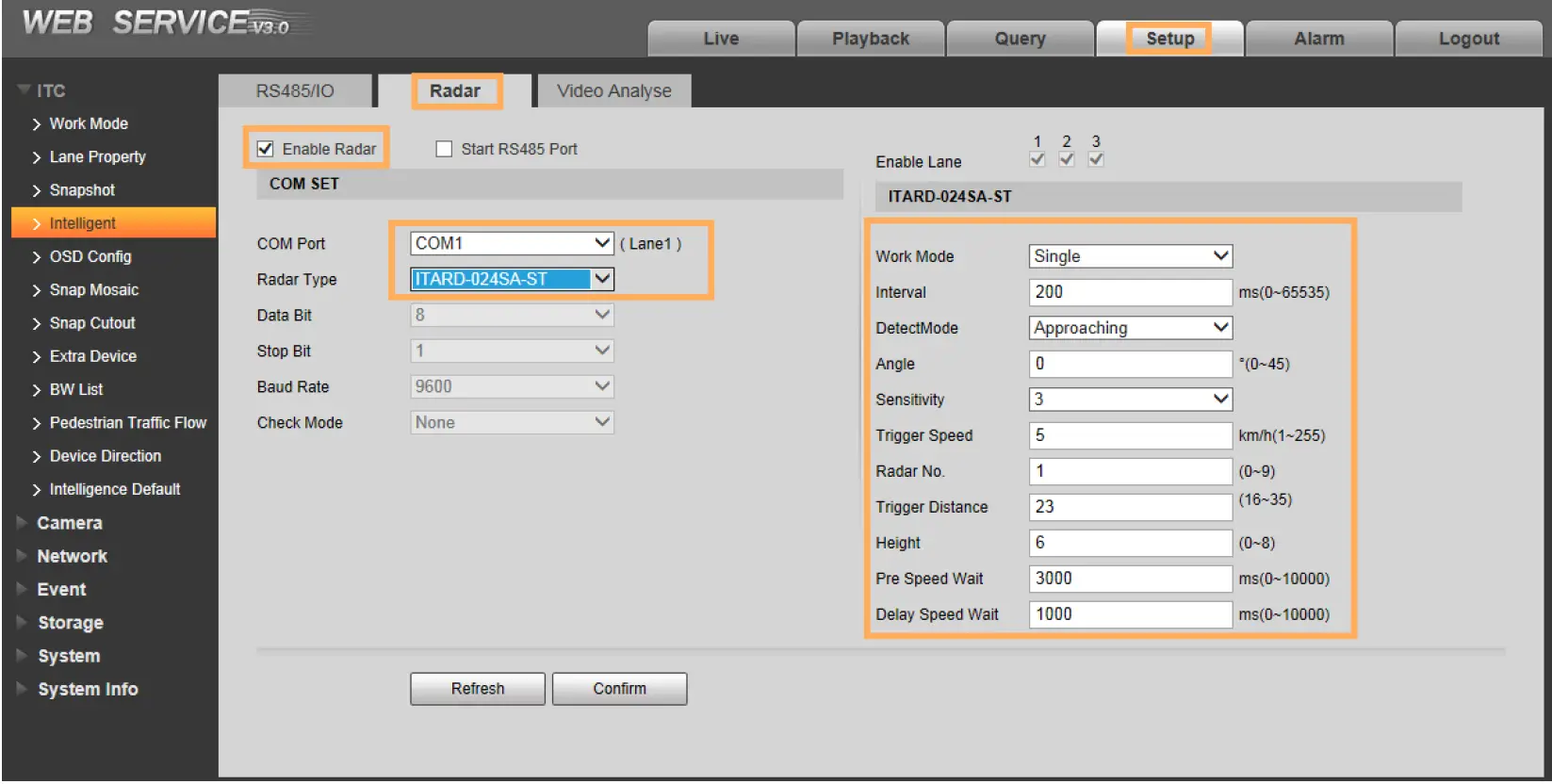 Radar Configuration on Camera Web 01