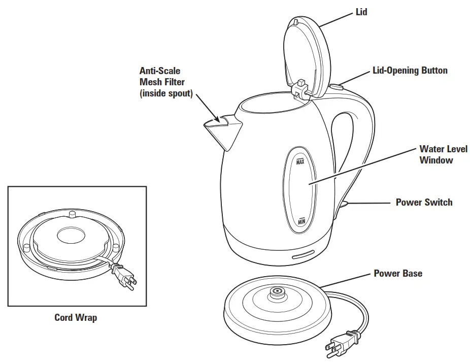 Hamilton Beach B00UFQ2LJ2 Electric Kettle - Parts and Features