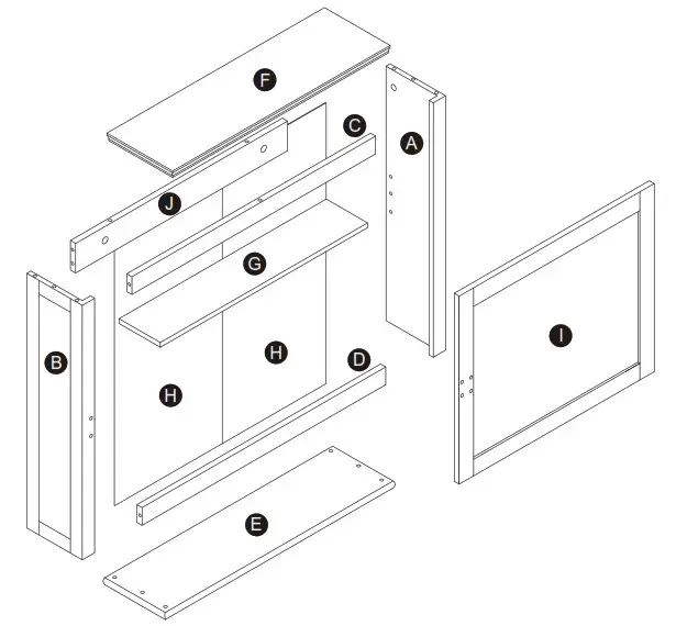 TEAMSON HOME 7039 Madison 18 75 in W x 6 in D x 19 in H Removable Wooden Medicine Cabinet - Exploded Drawing 1