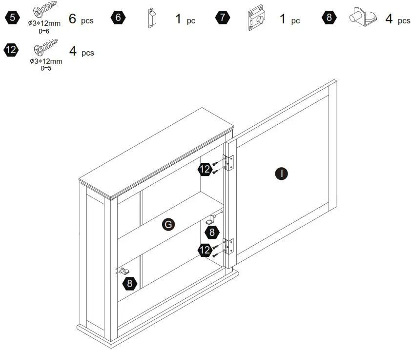 TEAMSON HOME 7039 Madison 18 75 in W x 6 in D x 19 in H Removable Wooden Medicine Cabinet - Hardware 6