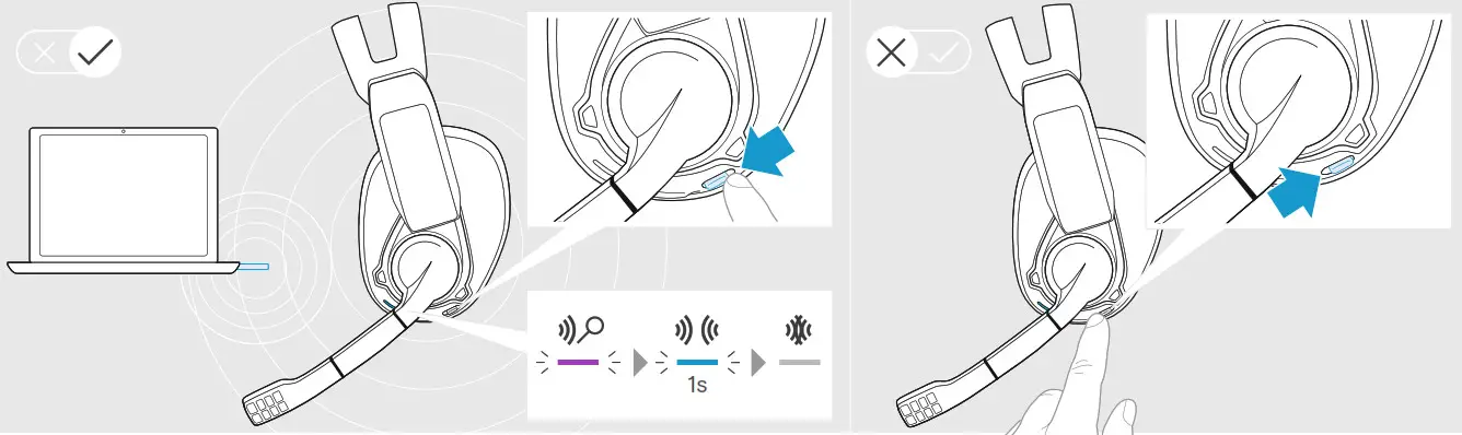 Sennheiser SCBT12 GSP 370 Wireless Gaming Headset - Switching the headset on off