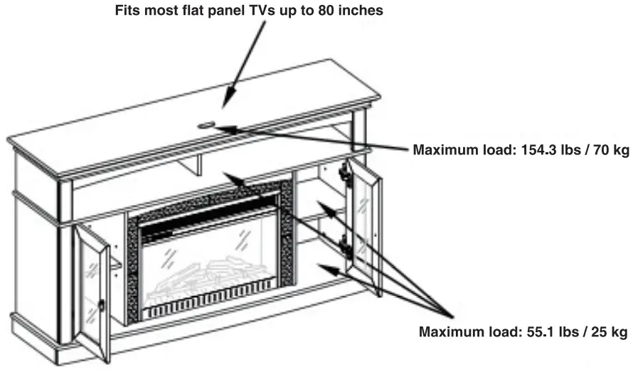 TURBRO Fireside FS58 Door TV Stand - panel