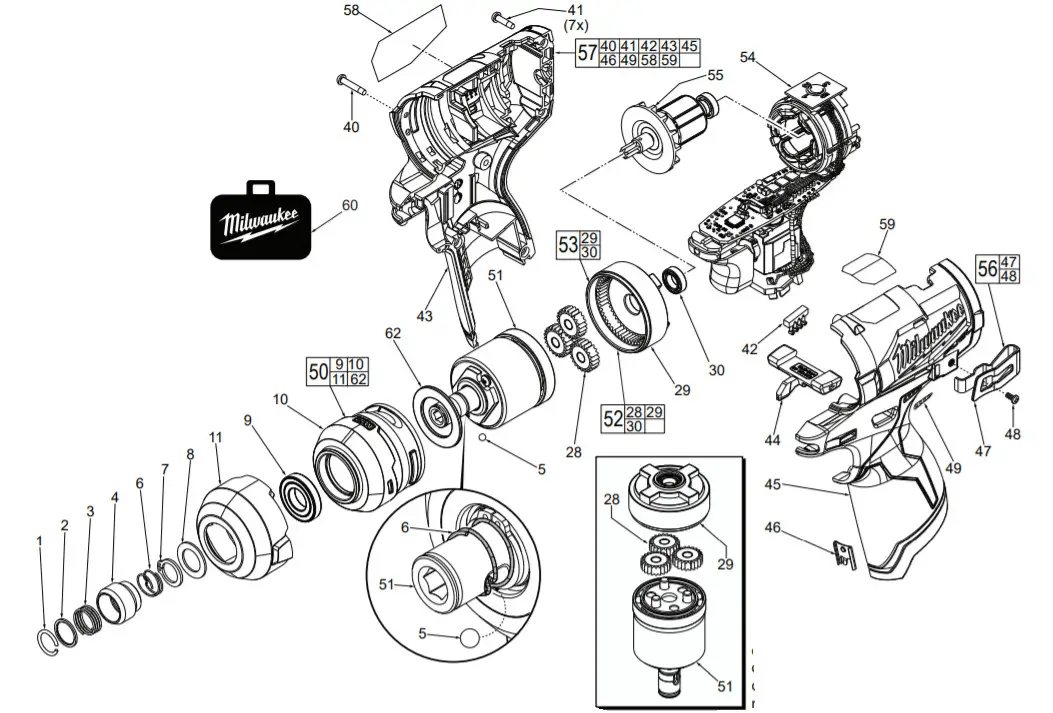 milwaukee 2551-20 M12 Fuel Surge -Component Parts