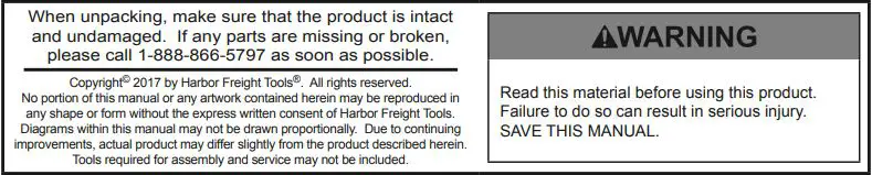 HARBOR FREIGHT 1678E-B Variable Speed Deep Cut Bandsaw Kit Owner's Manual