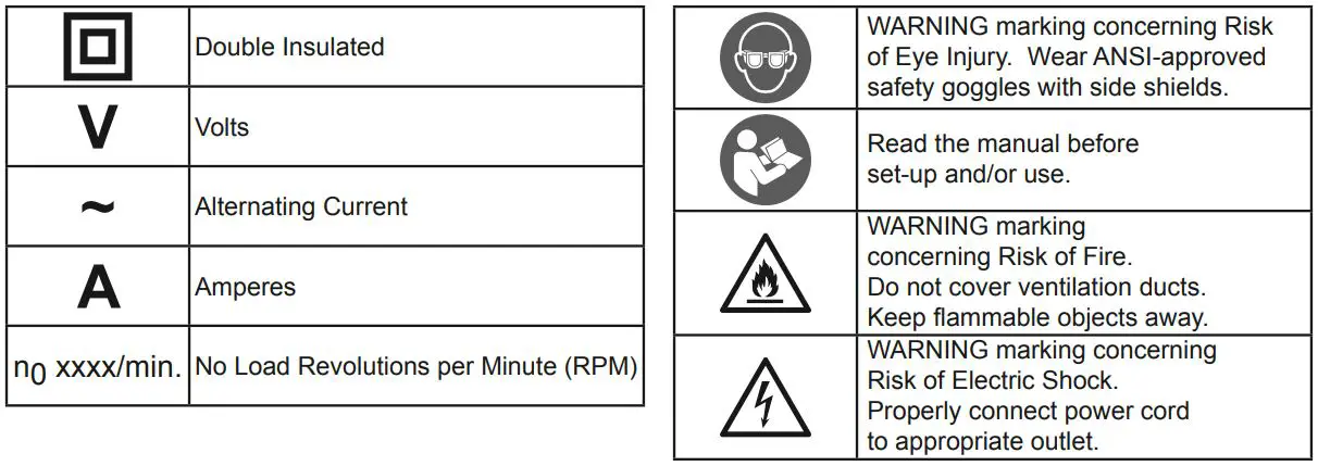HARBOR FREIGHT 1678E-B Variable Speed Deep Cut Bandsaw Kit Owner's Manual - Symbology