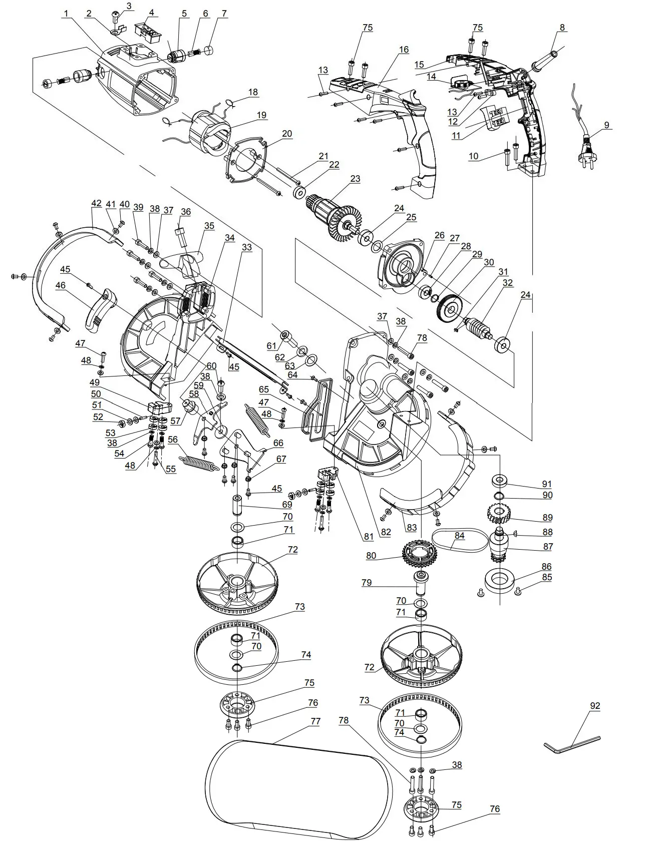 HARBOR FREIGHT 1678E-B Variable Speed Deep Cut Bandsaw Kit Owner's Manual - assembly Diagram
