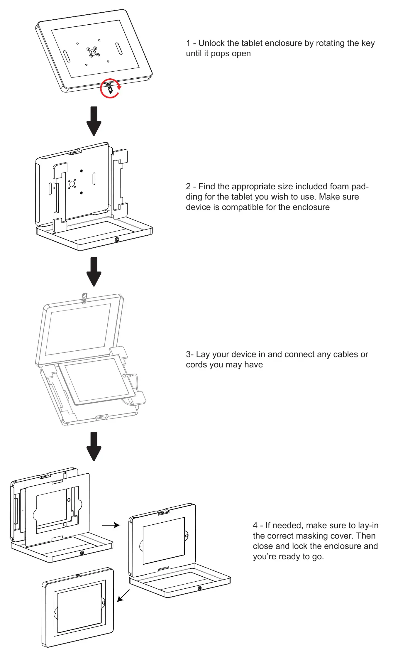 CTA PAD-PARABRH Rotary and Tilting Vesa Compatible Mount with Universal Security Enclosure - Setting up Enclosure and Tablet