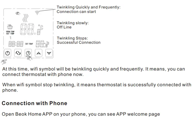 BEOK TGT70 WiFi Heating Thermostat Instruction Manual - Connection Thermostat with Phone