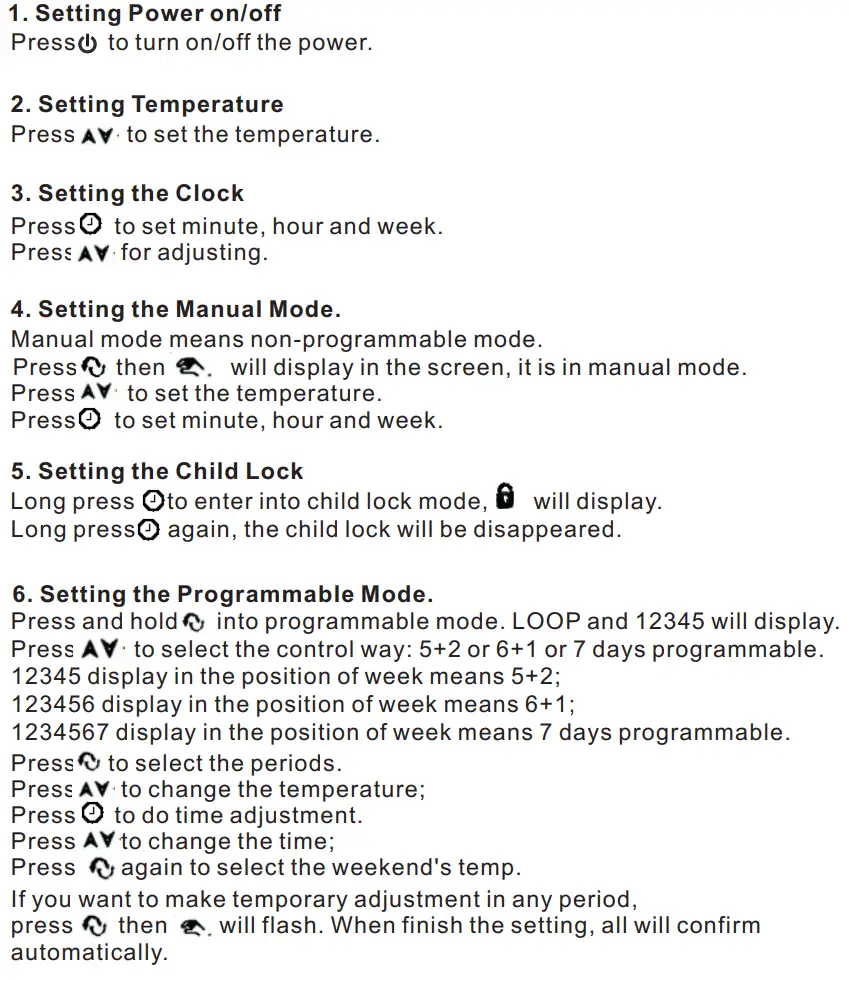 BEOK TGT70 WiFi Heating Thermostat Instruction Manual - Thermostat Operation Instruction