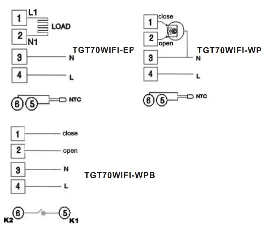 BEOK TGT70 WiFi Heating Thermostat Instruction Manual - Wiring Diagram