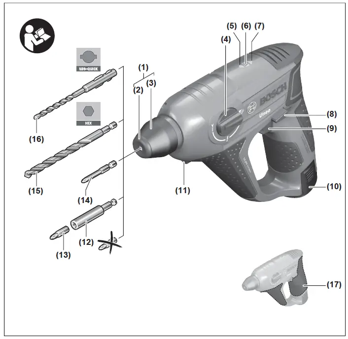 BOSCH Uneo Cordless Hammer Lithium + Set of 19 Pieces-1