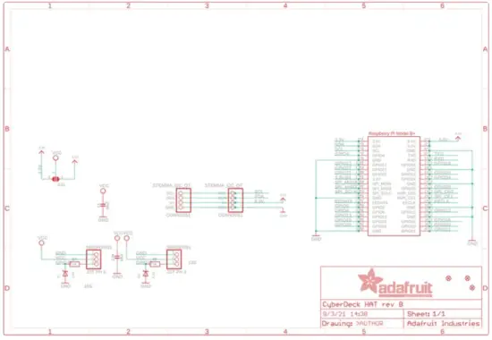 adafruit CYBERDECK Bonnet and HAT for Raspberry Pi 400 - Schematic and Fab Print for CYBERDECK HAT