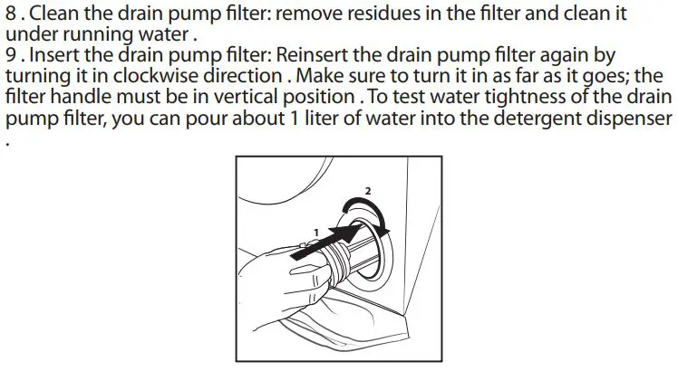 CARTERS DIRECT 400011508513 Washing Machine User Guide - Cleaning the drain pump filter