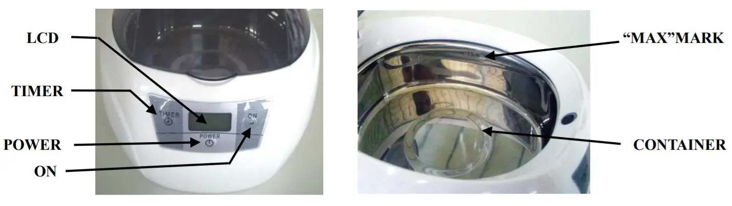 Visage Domestic Ultrasonic Cleaner - PARTS DESCRIPTION