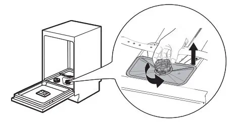 IKEA LAGAN 60cm Integrated Dishwasher Instruction Manual - Turn the filter counterclockwise to unlock, then lift it out of the appliance