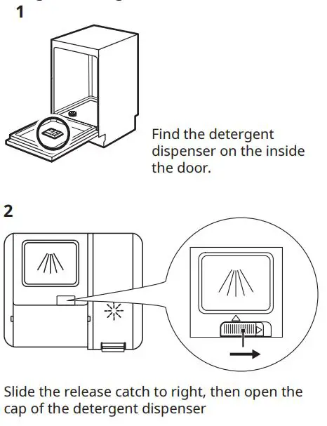 IKEA LAGAN 60cm Integrated Dishwasher Instruction Manual - Using the detergent