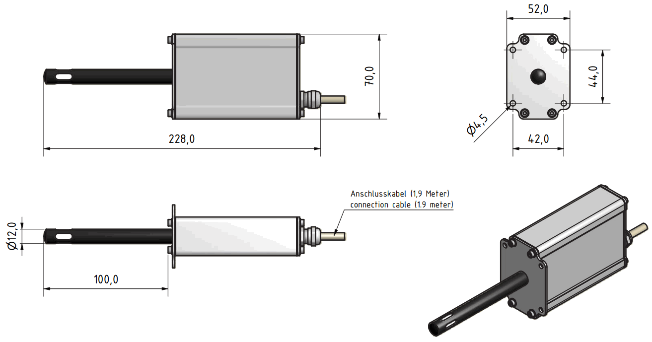 Schaller LF TD 60 Air Humidity Transmitter Series - Technical drawing