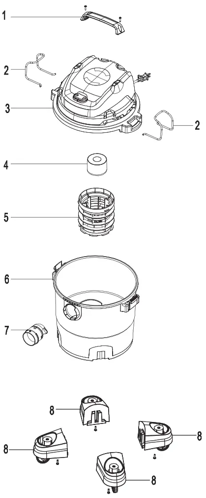 Vacmaster VJF608PF 0201 6-Gallon 3.5 Peak HP Wet Dry Vacuum - EXPLODED VIEW
