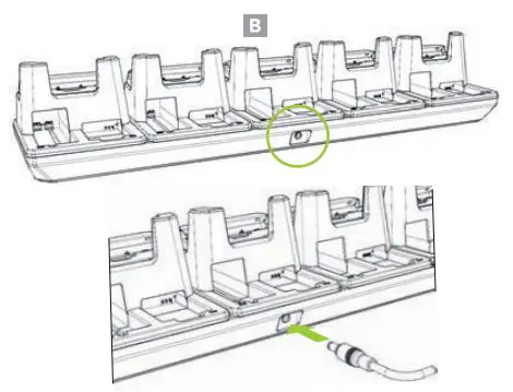 KOAMTAC KDC470 Pistol Grip Charging Cradle User Guide - Charging via DC Connector (5-Slot)