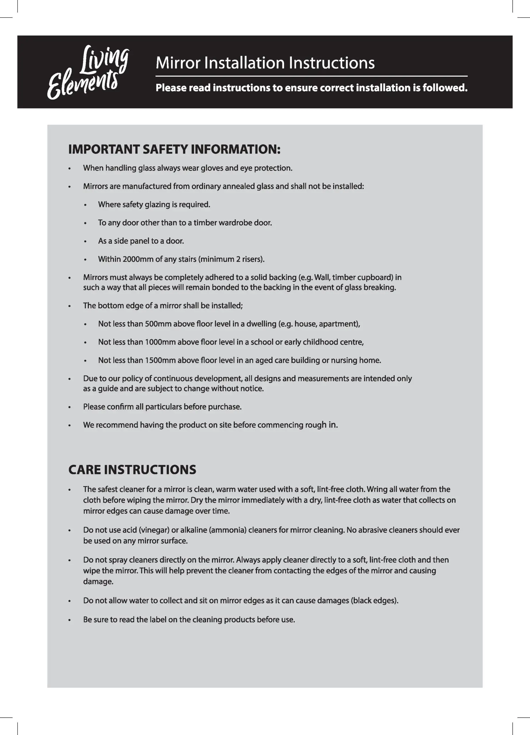 Living Elements Mirrors Installation Instructions Part 2