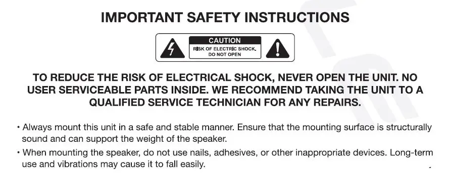 Rockville 70V IP55 Commercial Speaker -AFETY INSTRUCTIONS