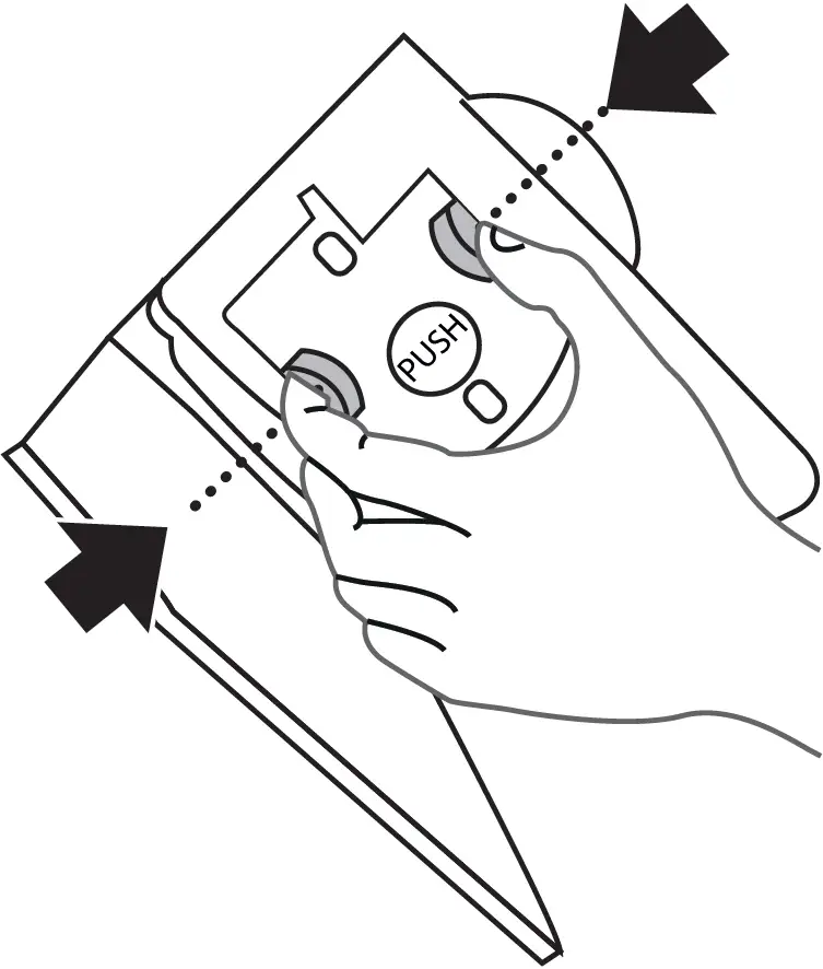 Press the two coloured release buttons inwards