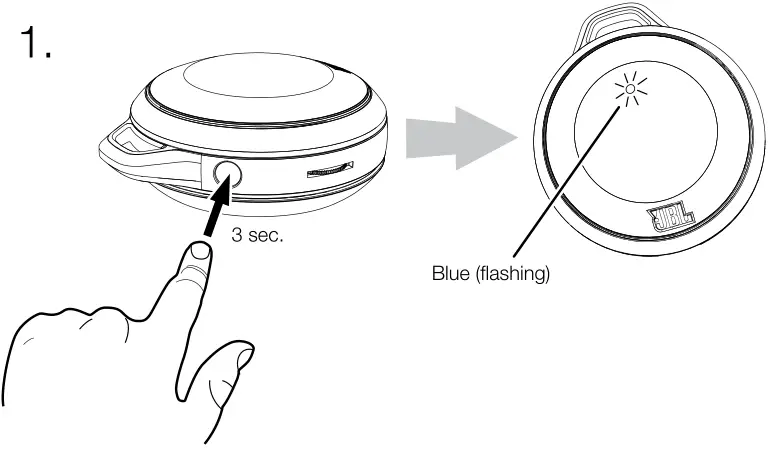 JBL Micro Wireless - Power On and Blue LED (flashing)