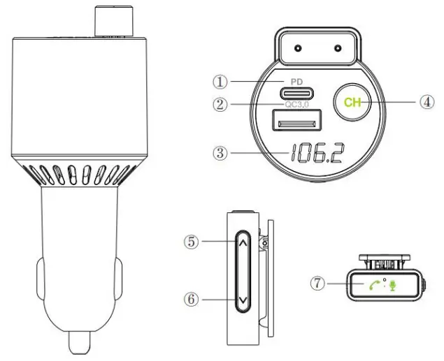 cigii BTM01 Bluetooth Hands Free Car Kit with Detachable Microphone - Appearance