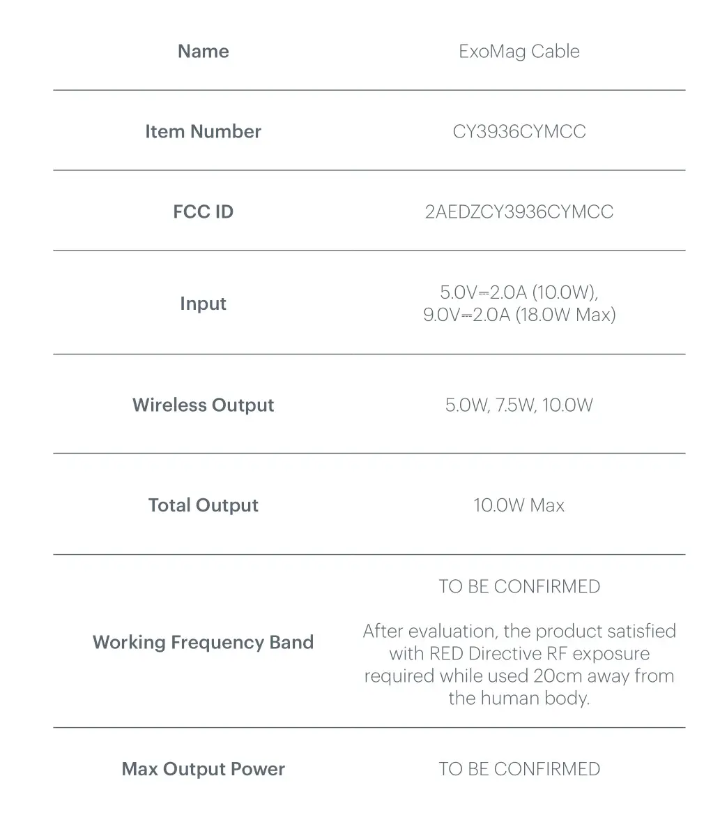 CYGNETT CY3936CYMCC ExoMag Cable - Product Specifications