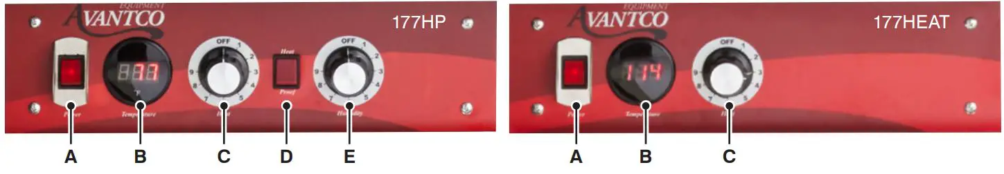 AVANTCO 177HEAT1836 120V Full Size Non Insulated Heated Holding Cabinet with Clear Door User Manual - CONTROL PANELS