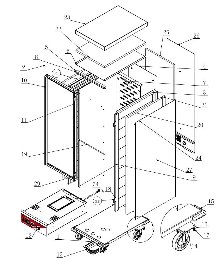 AVANTCO 177HEAT1836 120V Full Size Non Insulated Heated Holding Cabinet with Clear Door User Manual - Cabinet Assembly