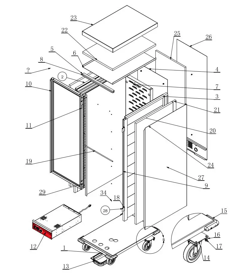 AVANTCO 177HEAT1836 120V Full Size Non Insulated Heated Holding Cabinet with Clear Door User Manual - Cabinet Assembly