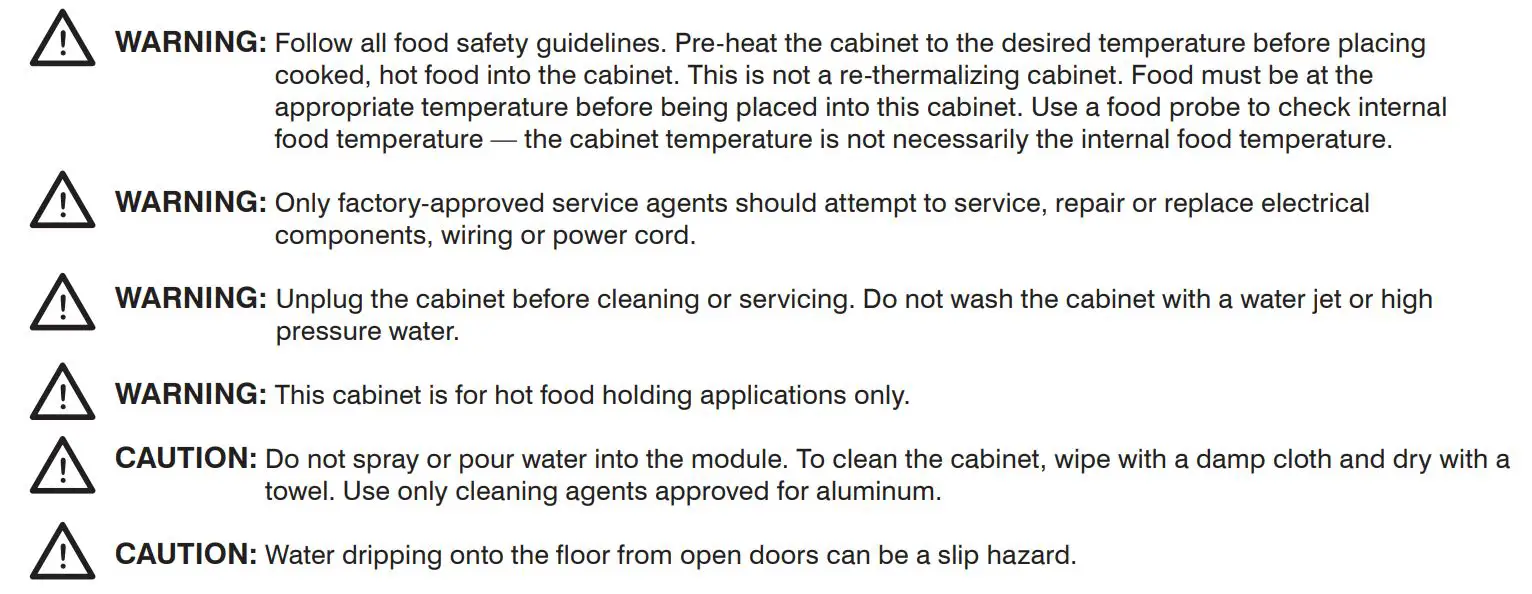 AVANTCO 177HEAT1836 120V Full Size Non Insulated Heated Holding Cabinet with Clear Door User Manual - SAFETY INFORMATION