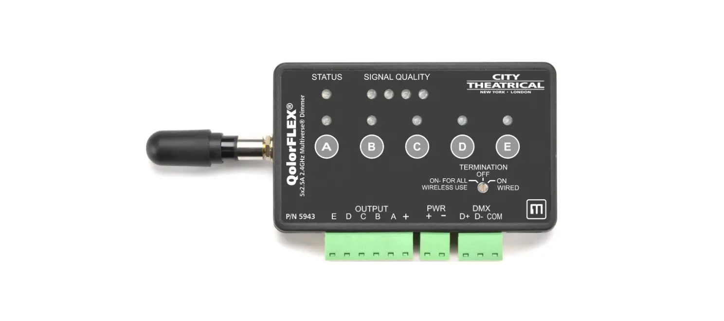 City Theatrical 5942 Qolorflex 5x2.5a 900mhz-2.4ghz Multiverse Dimmer User Guide