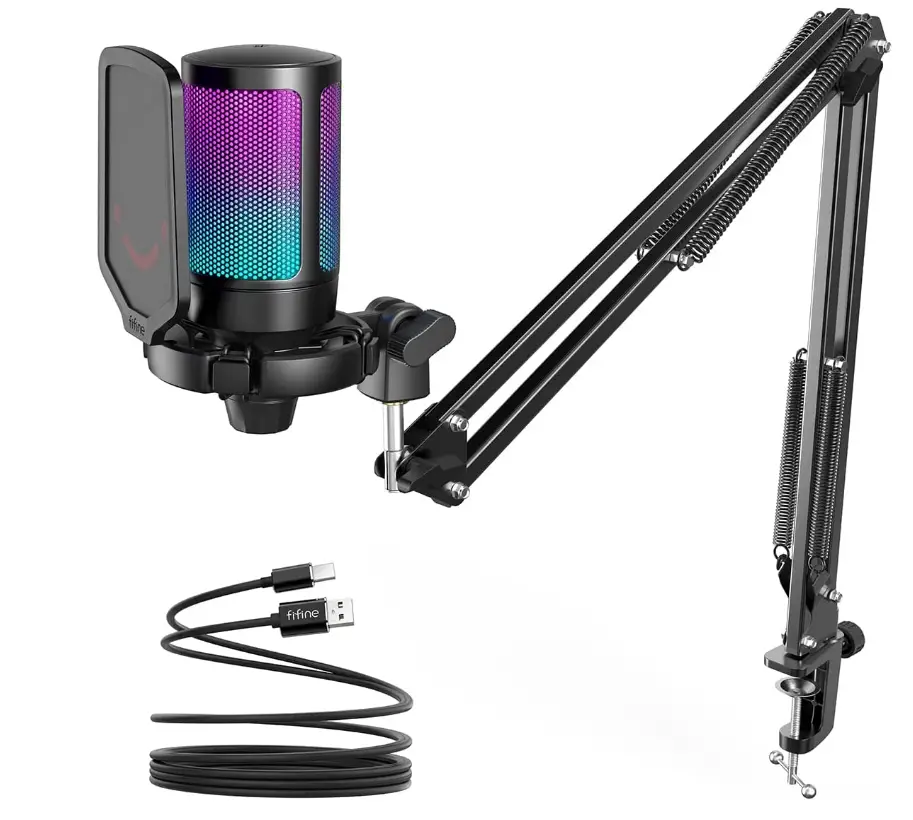 FIFINE-Gaming-PC-USB-Microphone-Podcast-Condenser-Mic-with-Boom-Arm