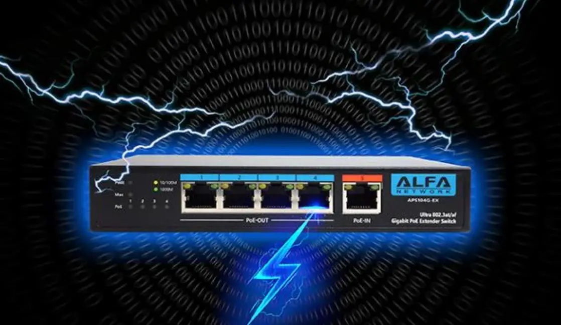 ALFA APS104G-EX 60W Ultra PoE to 4 Port Gigabit PoE Entender Switch