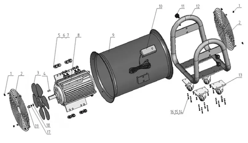 SIP INDUSTRIAL 05645 16 Inch Air Ventilator - EXPLODED DIAGRAM