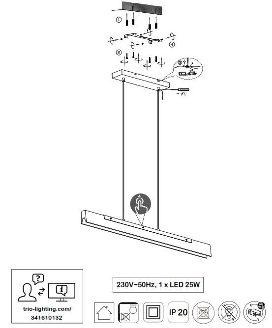 TRIO LIGHTING 341610132 Hanging Lamp Black Plastic