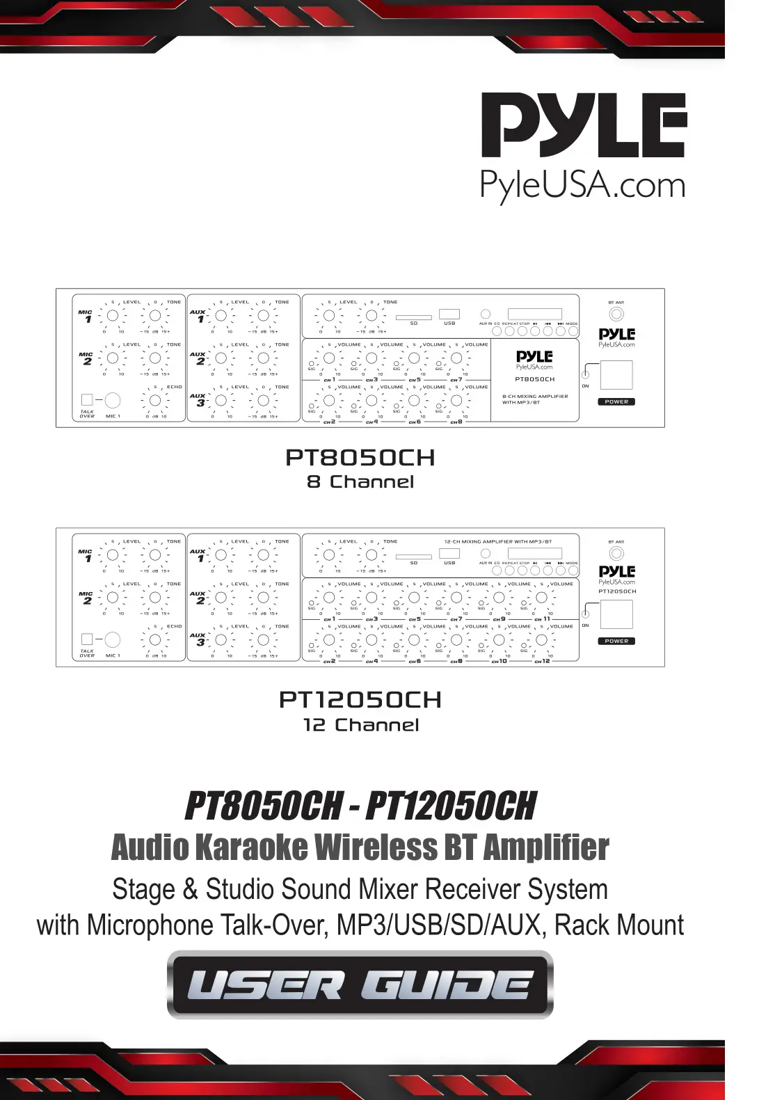 PYLE PT8050CH Audio Karaoke Wireless BT Amplifier User Guide