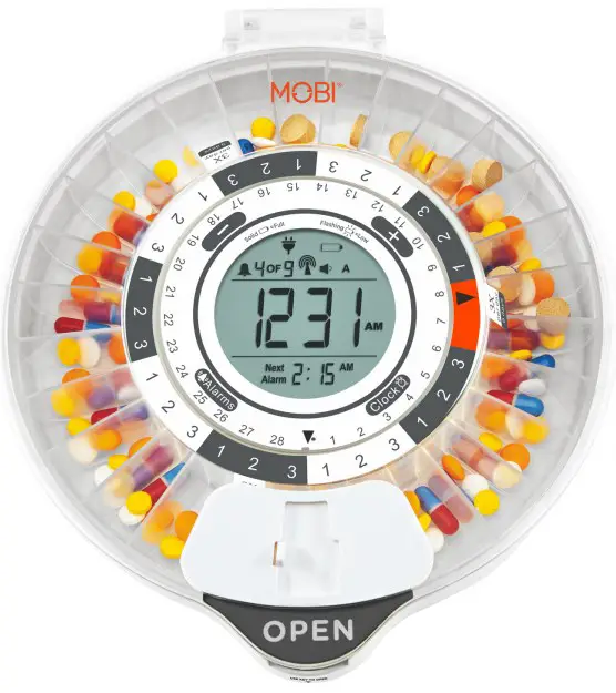 MOBI 70678 Smart Medication and Vitamin Wi-Fi Pill Dispenser With UV Blocking Lid