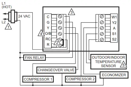 resideo TB7220U CommercialPRO 7000 Programmable Thermostat - Heat Pump System Wiring 2