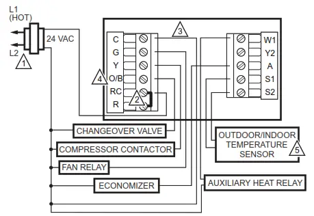 resideo TB7220U CommercialPRO 7000 Programmable Thermostat - Heat Pump System Wiring 3