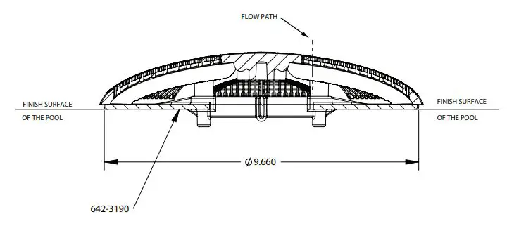 waterway 640-214x V 10 Inch Ultra Retro Vinyl Suction Outlet Sumpless Instruction Manual - FLOW PATH ZONE DIMENSIONS
