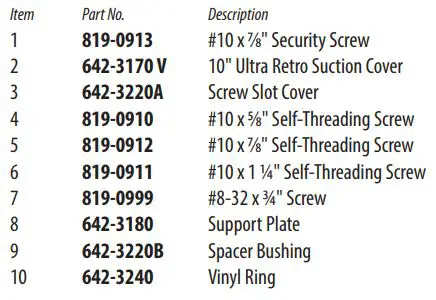 waterway 640-214x V 10 Inch Ultra Retro Vinyl Suction Outlet Sumpless Instruction Manual - Product Overview