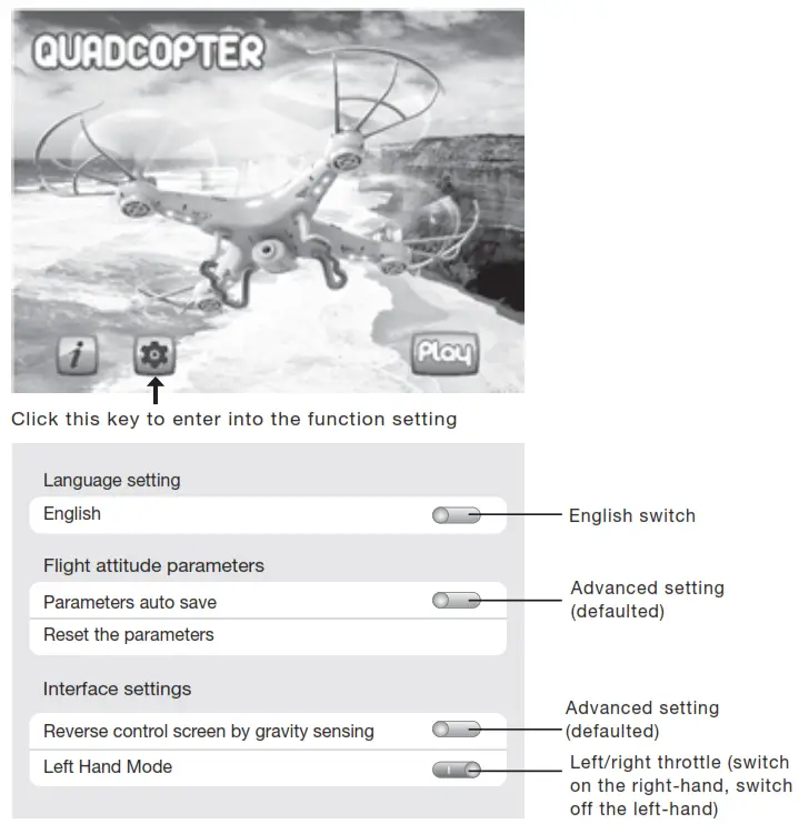 Quadrone I-Sight Quadcopter Drone - FUNCTION SETTING