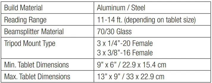 ikan PT4200-CVK Conversion Kit from Traditional to Tablet Teleprompter User Guiden - Specifications